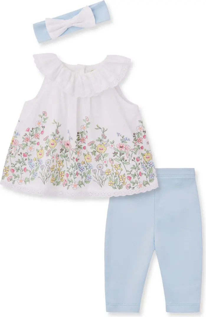 Little Me Wildflower Cotton Top, Leggings & Headband Set | Nordstrom | Nordstrom