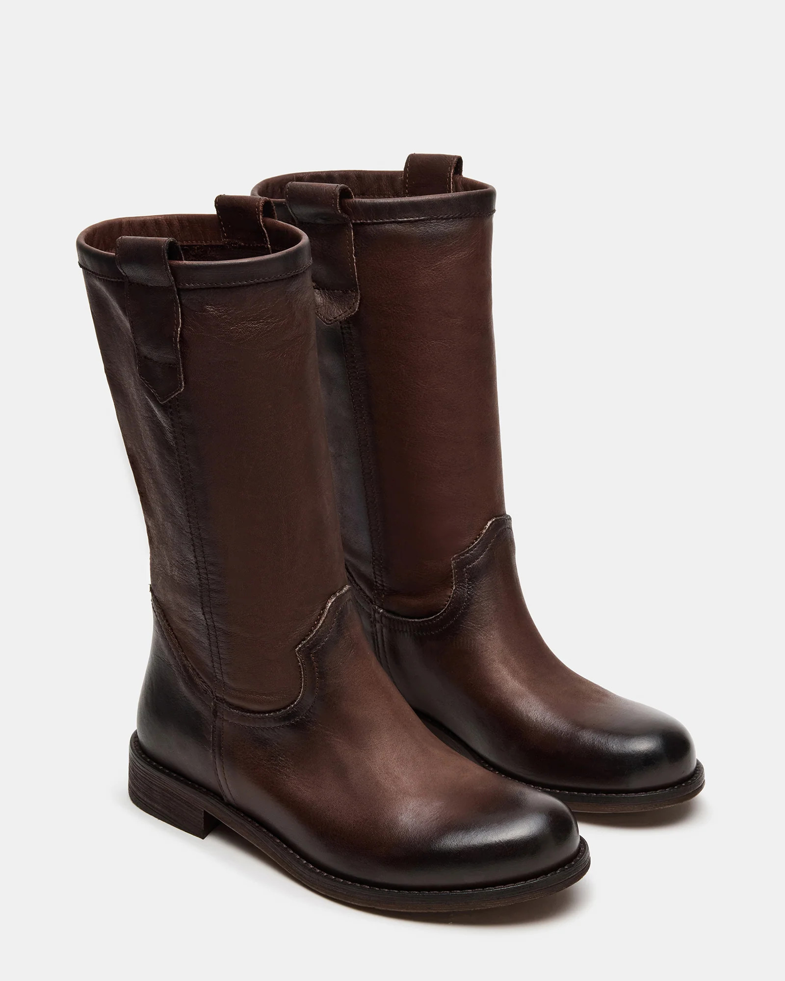 RUBEN Brown Leather Rounded Toe Women's Boot | Steve Madden (US)