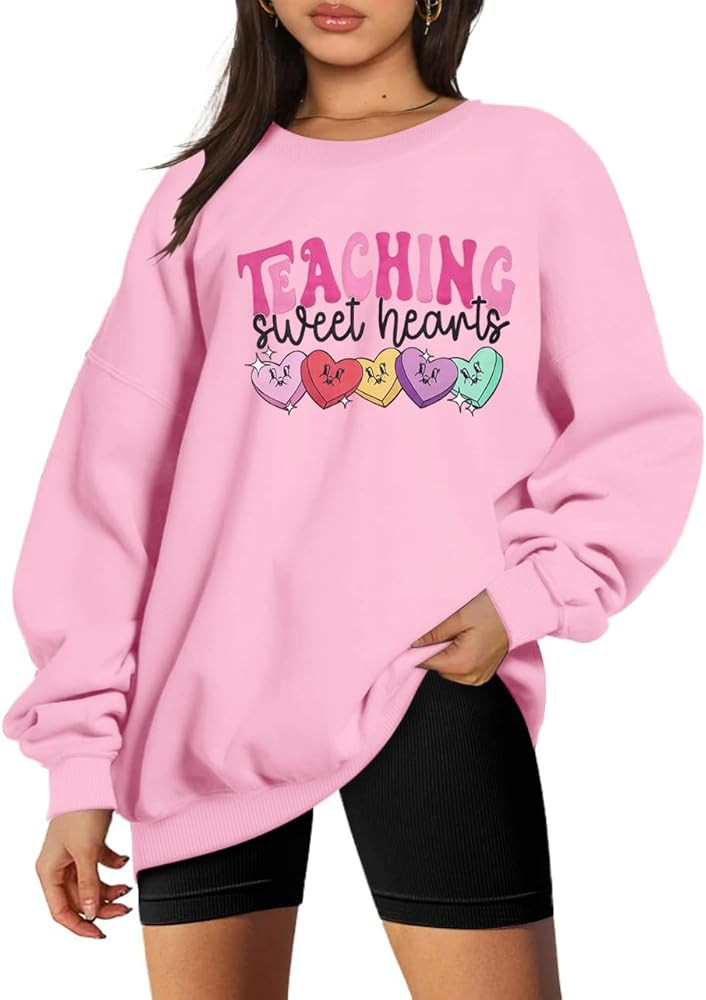 LUKYCILD Valentines Sweatshirts for Women Teacher Valentines Day Shirt Cute Sweet Hearts Grahic P... | Amazon (US)