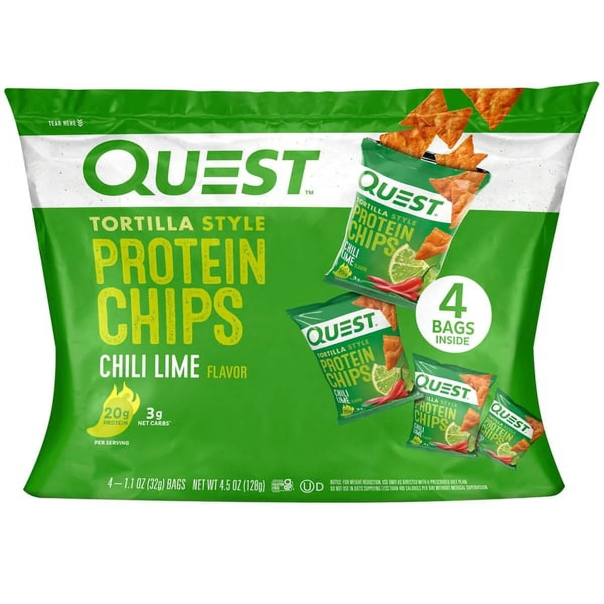 Quest Tortilla Style Protein Chips, Chili Lime, 1.1oz - 4 Count Bags | Walmart (US)