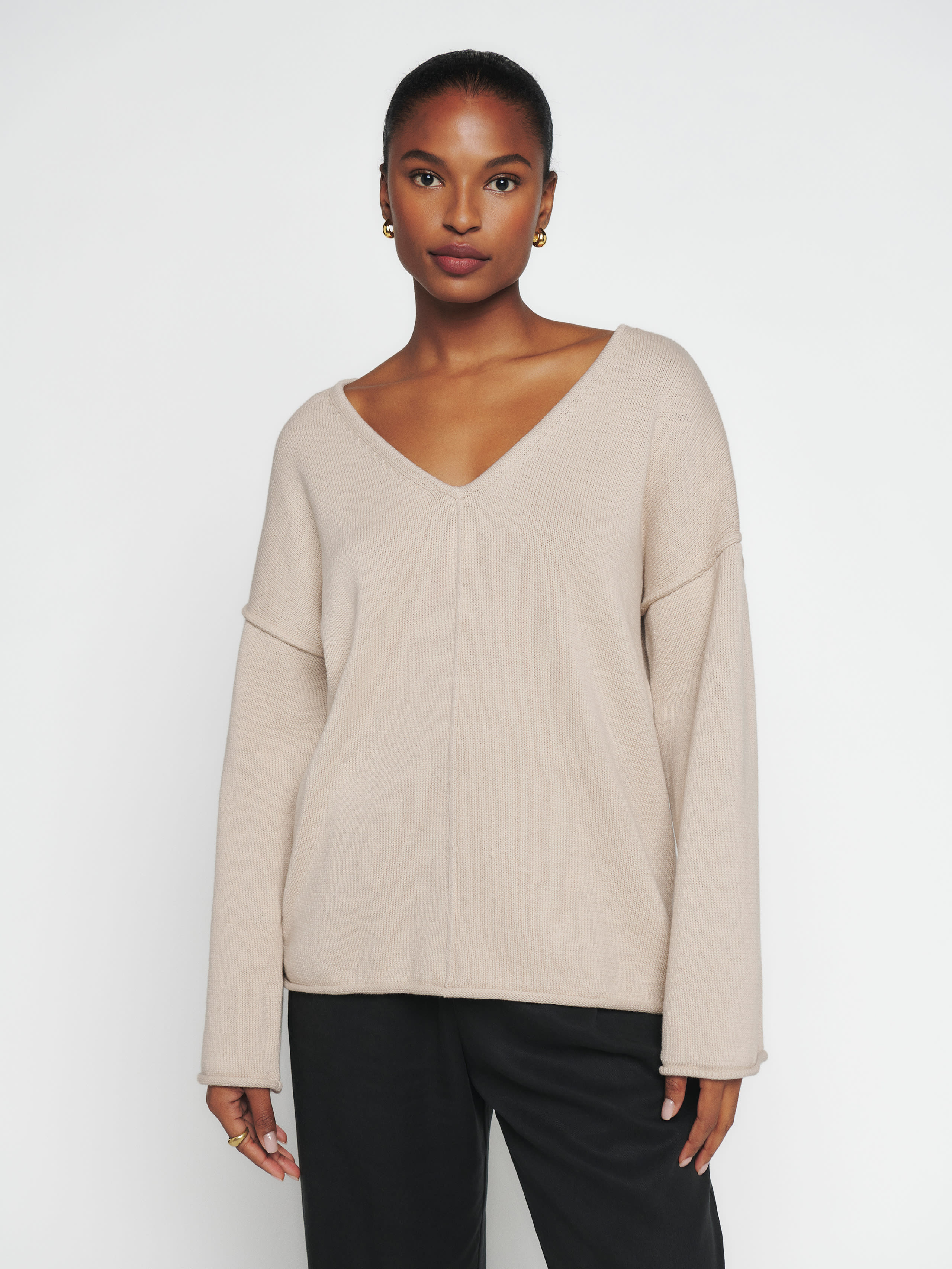 Billie Cotton V-Neck Sweater | Reformation (Global)