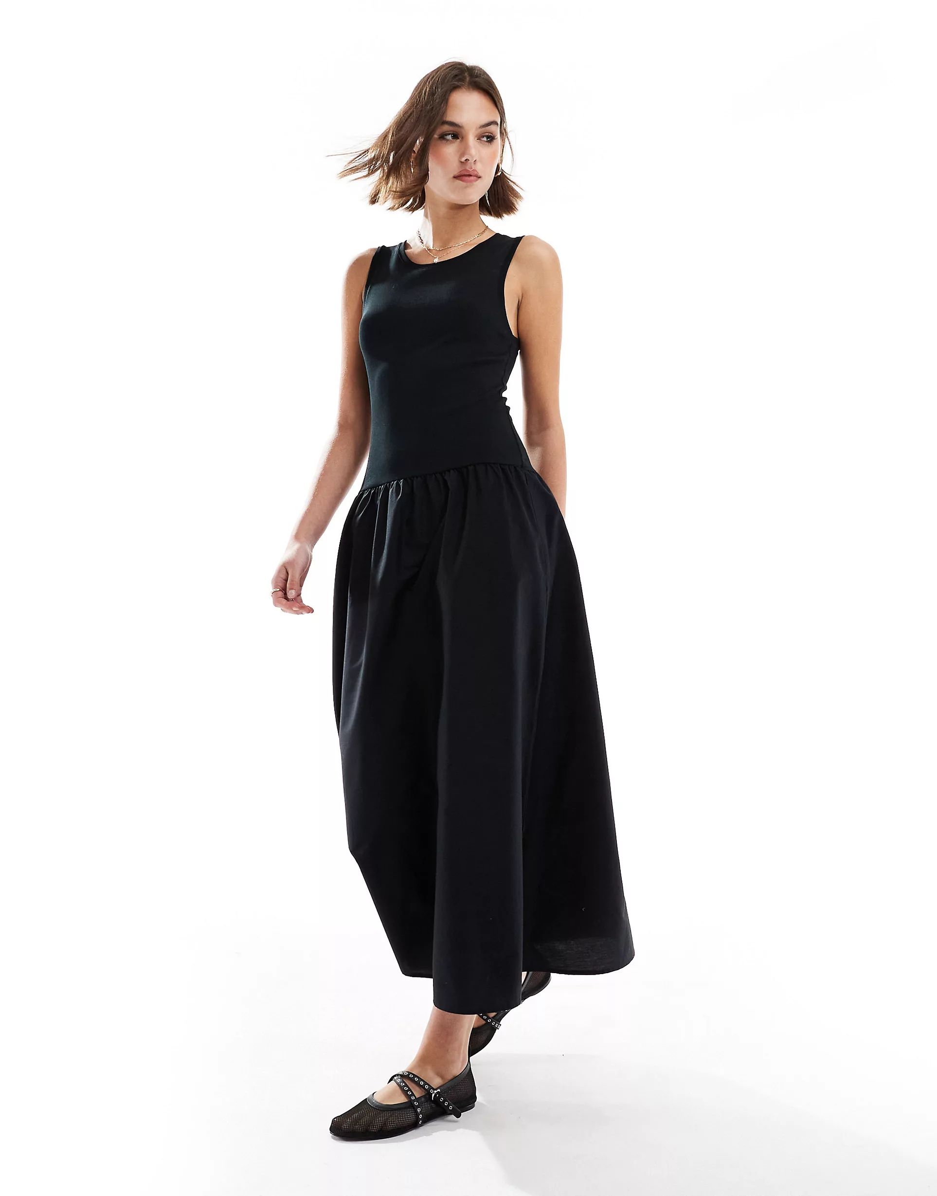 Mango knitted top summer midi dress in black | ASOS | ASOS (Global)