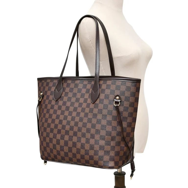 Womens Checkered Tote Shoulder Bag with inner pouch - PU Vegan Leather Shoulder Satchel Fashion B... | Walmart (US)