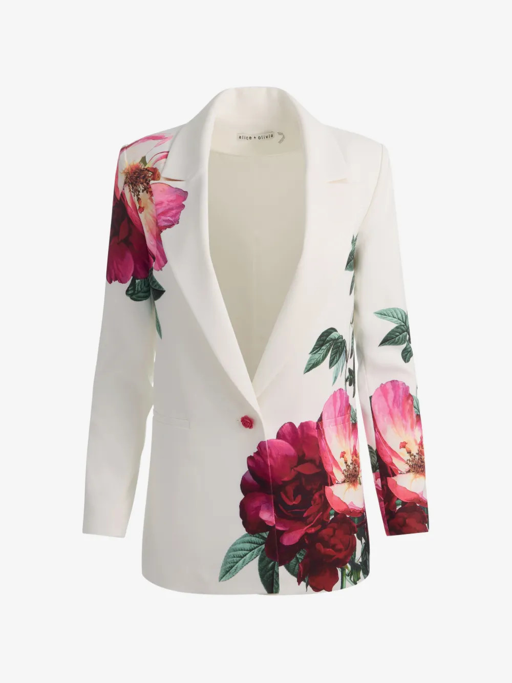 alice + olivia Denny Boyfriend notch-collar floral blazer - White | Farfetch Global