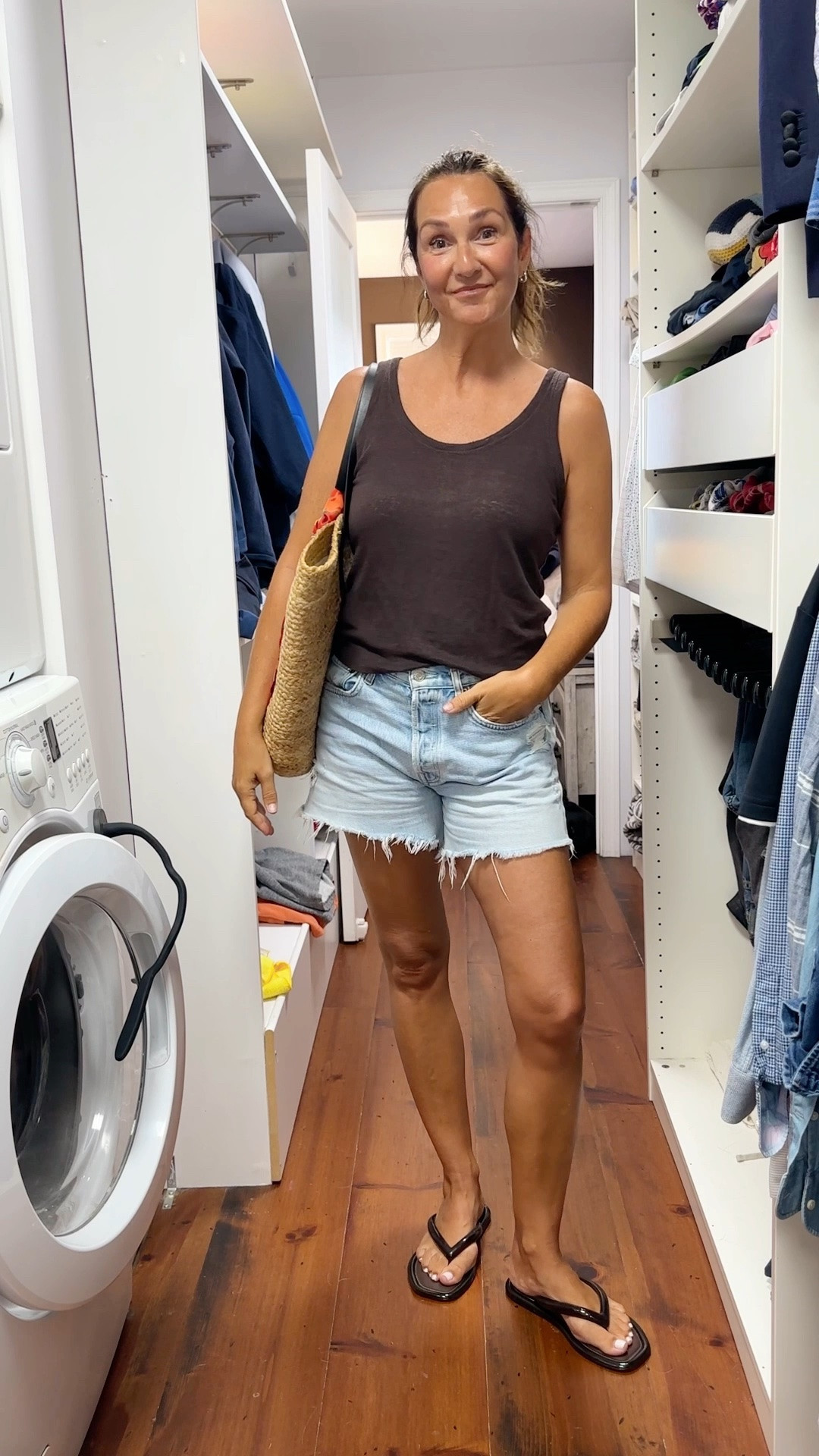 Hot weather outfit in some fave older items mixed with new and a pop of color!
I’m 5’ 7” size 4ish wearing my usual size 27 in the shorts for the perfect slouchy fit.
The jelly flip flops fit a little big, I went down 1/2 size. The twilly on my bag is new and you can use code CBSTYLED-25 for $25 off orders of $200+ online and in store.
Tank and bag are old but I’ve linked similar.

#LTKdayinmylife #LTKootd #LTKSeasonal