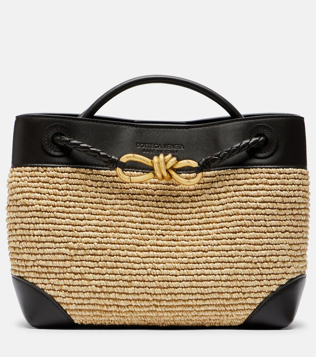 Andiamo Small leather and raffia top-handle bag | Mytheresa (US/CA)
