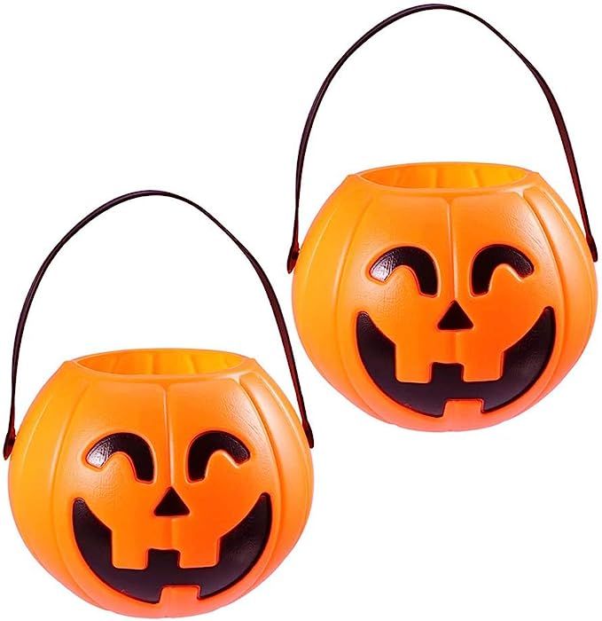 Amosfun 2pcs Halloween Pumpkin Candy Bucket Portable Pumpkin Bucket Trick or Treat Pumpkin Candy ... | Amazon (US)