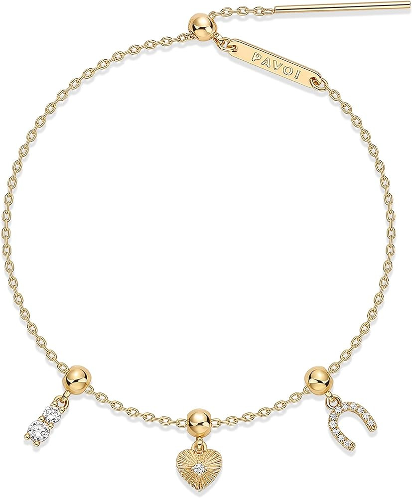 PAVOI 14K Gold Plated Bracelet for Women | Adjustable 7-Inch Sliding Ball Charm Bracelet Set with... | Amazon (US)
