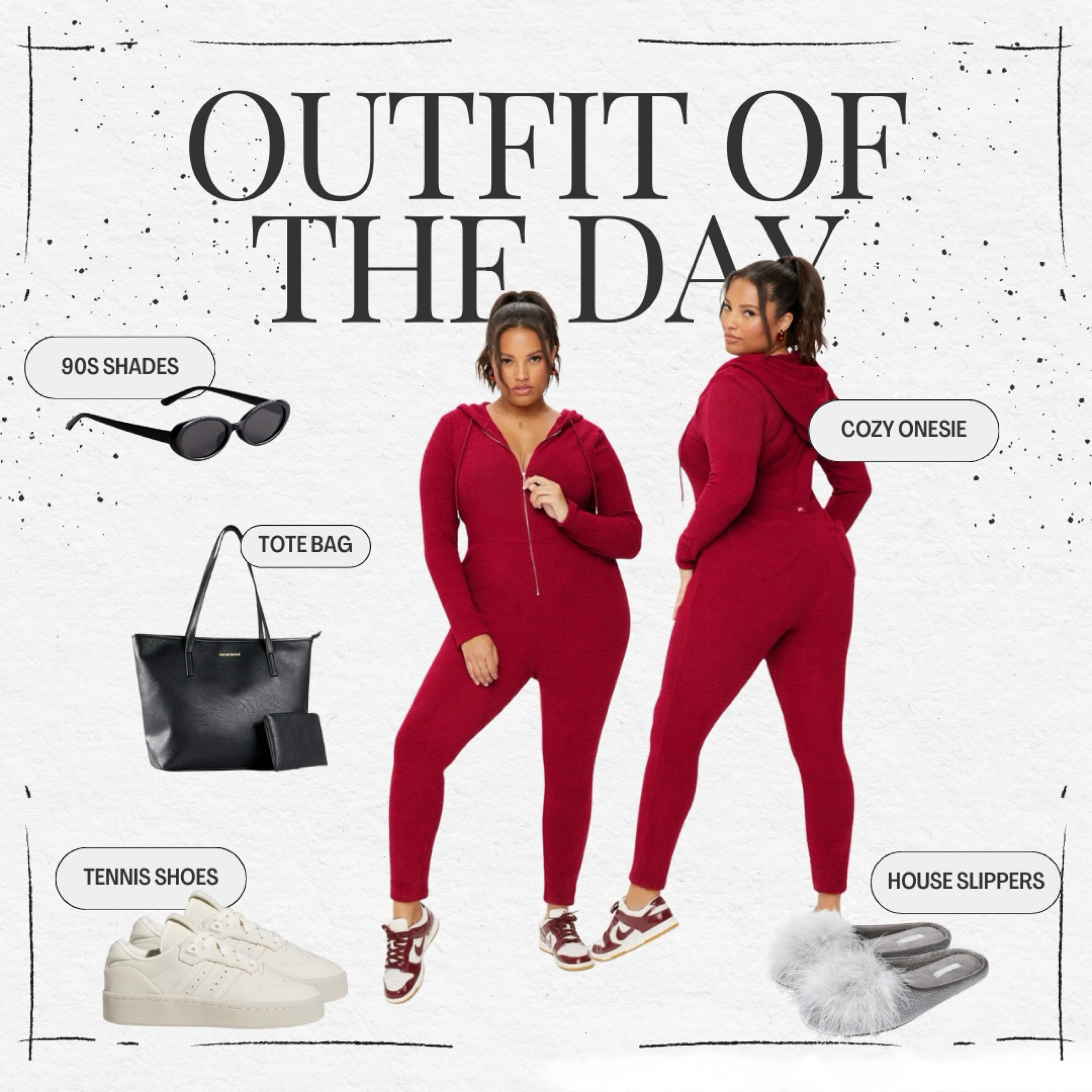 If comfort had a look, THIS would be it! ❤️ Whether you're staying in or stepping out, this cozy red onesie (Size 3X) gives you the perfect blend of softness and style. With a flattering fit and a zip-up hoodie design, it’s all about keeping things chill without compromising on cute.

For lounging, pair it with gray fluffy house slippers (Size 12W) for maximum coziness. Need to run errands? Throw on white tennis shoes (Size 12) for an effortless sporty vibe. Add a sleek black tote bag for all your essentials and '90s-inspired shades to up the cool factor.

Styling Tip: This is the ultimate versatile piece—layer it with a longline coat for a casual winter look or dress it up with bold accessories. Either way, you're set for a day of cozy confidence. 🖤✨

#LTKActive #LTKPlusSize