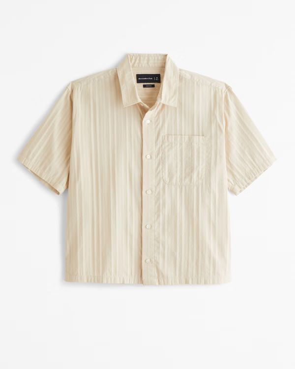 Short-Sleeve Cropped Textured Button-Up Shirt | Abercrombie & Fitch (US)