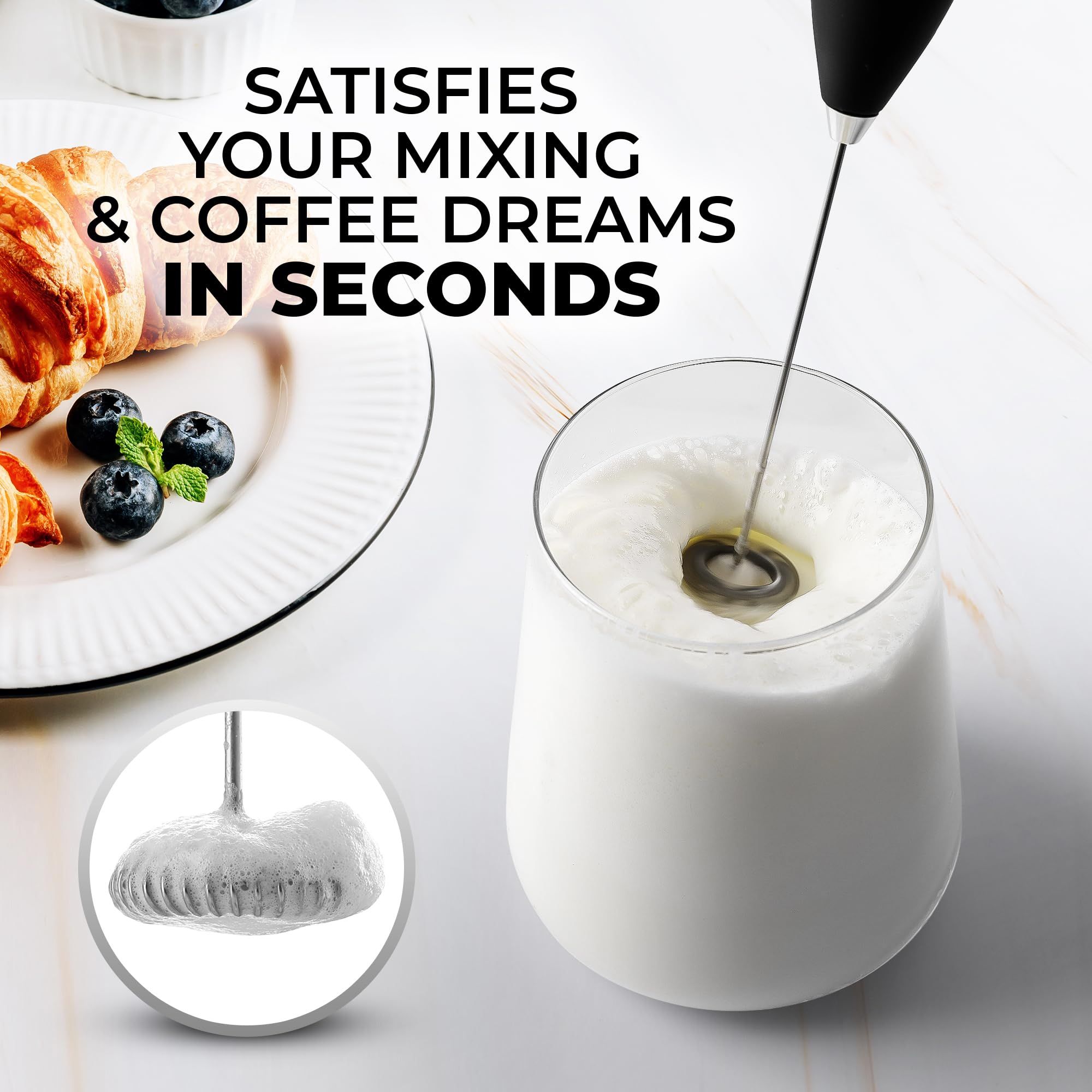 Zulay Kitchen Powerful Milk Frother Handheld Foam Maker for Lattes - Whisk Drink Mixer for Coffee, Mini Foamer for Cappuccino, Frappe, Matcha, Hot Chocolate & Coffee Creamer by Milk Boss (Black) | Amazon (US)