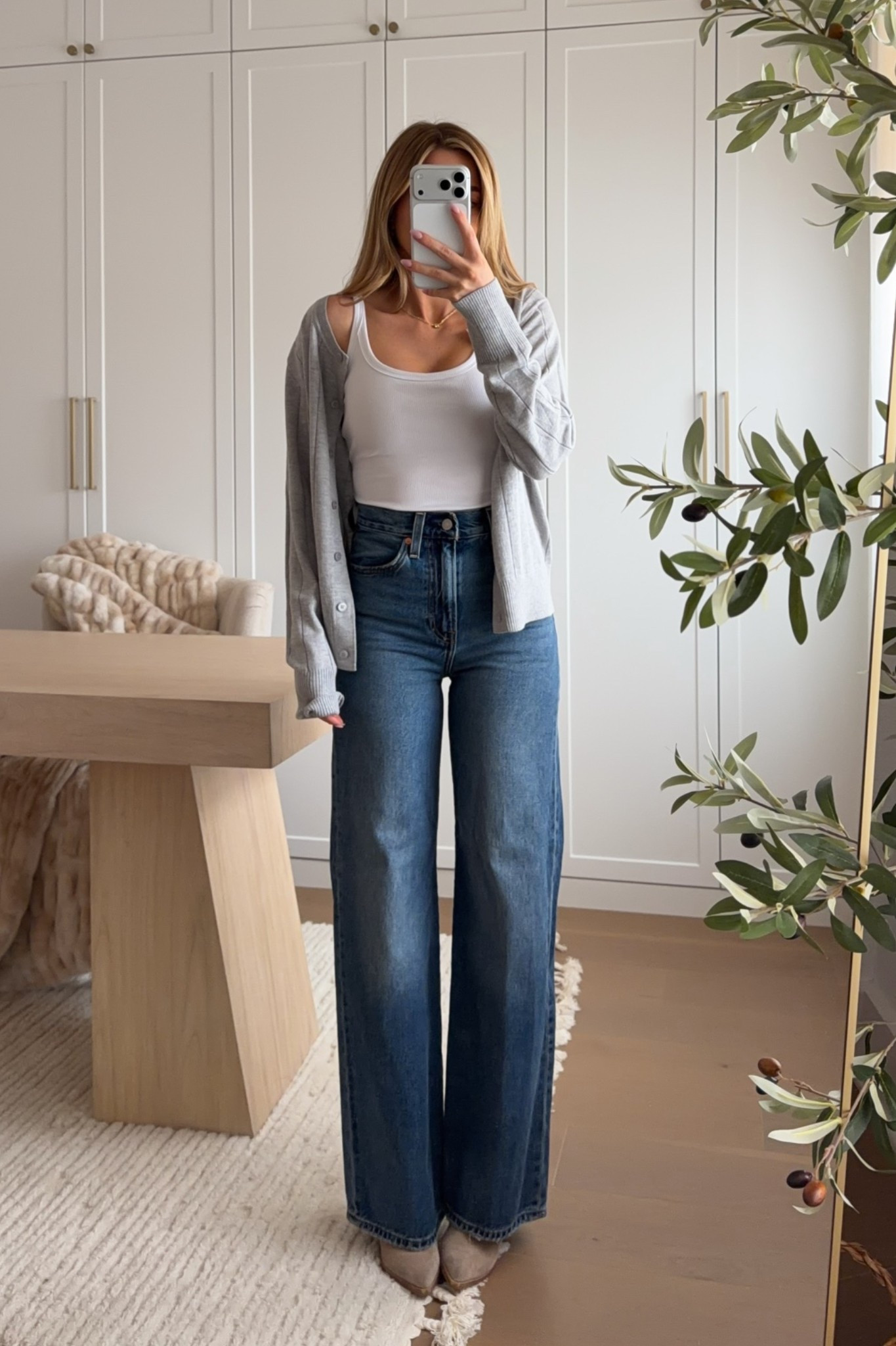 bra tank: xs  // cardigan: xs // jeans: 24 — full amazon look! the tank is one of my favorite bc it looks like a everyday tank (rather than workout) but still has a built in bra!