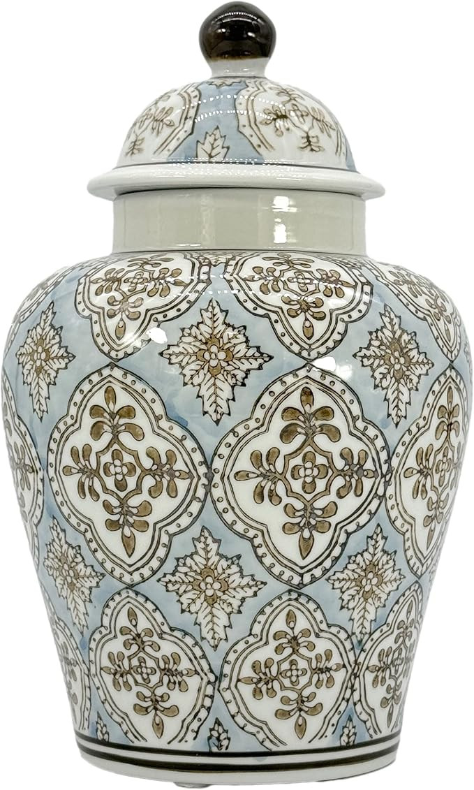 Galt International Light Blue & Brown Hand Painted Mosaic Ceramic Ginger Jar 12" with Lid Porcela... | Amazon (US)