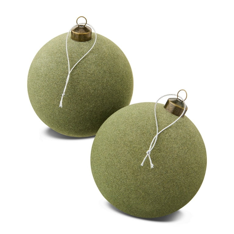 Sage Green Flocked Shatterproof Ball Christmas Ornaments, 4 Count, by Holiday Time - Walmart.com | Walmart (US)