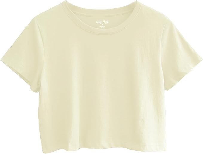 Womens 100% Cotton Crop Tops Short Sleeve Crewneck Loose Fit Basic Tee Summer Casual Workout T-Sh... | Amazon (US)