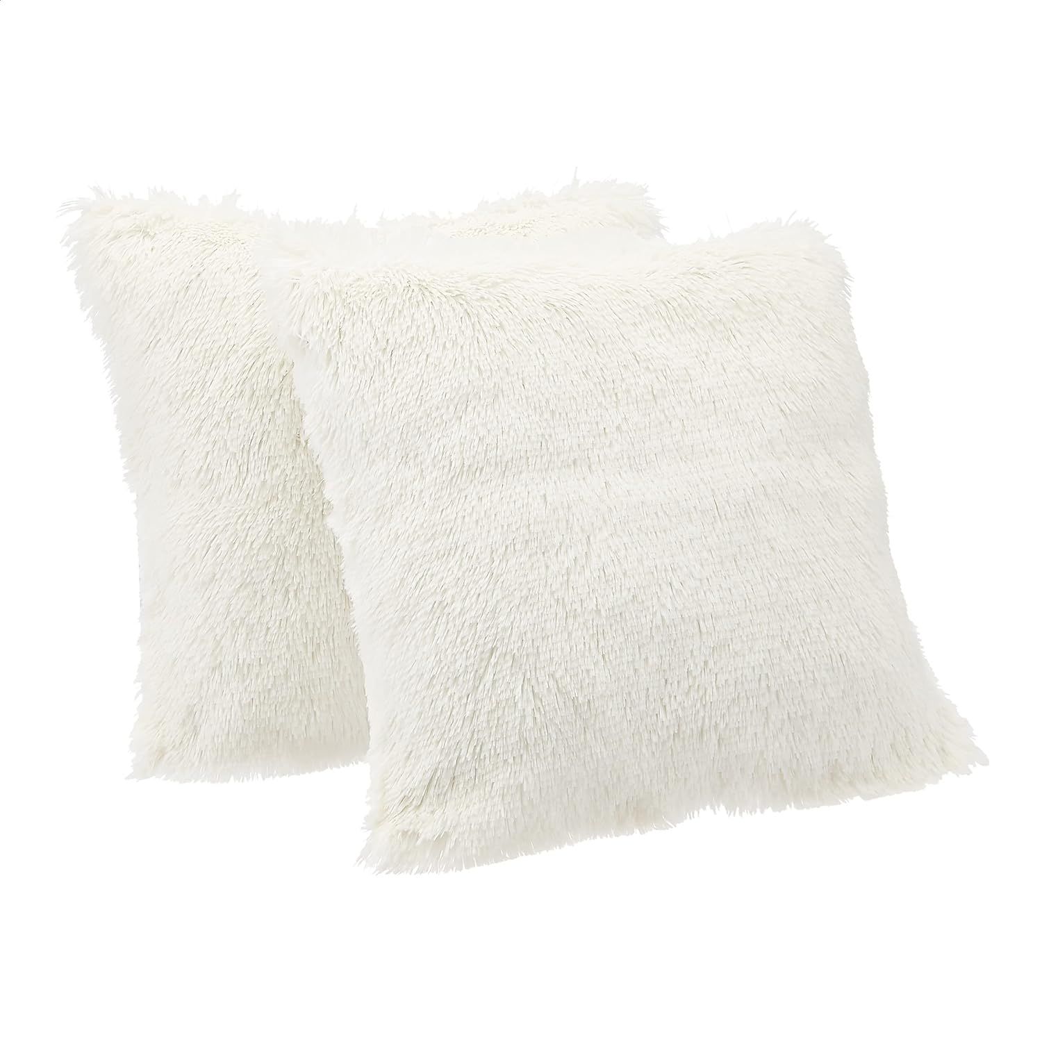 Amazon Basics Shaggy Long Fur Faux Fur Throw Pillow Covers, 18"x18", Pack of 2 - Cream | Amazon (US)