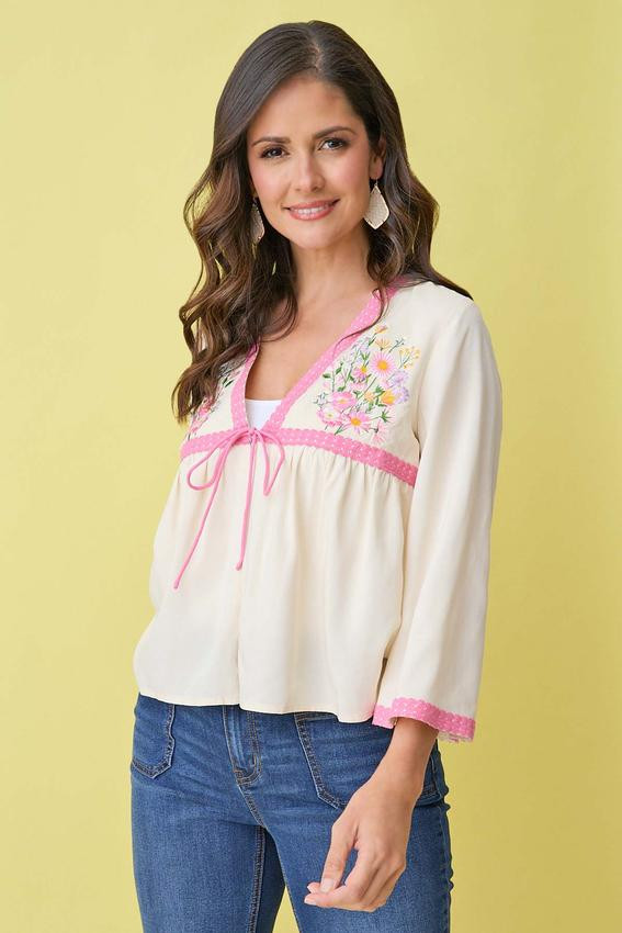 Floral Embroidered Lace Trim Kimono | Cato Fashions