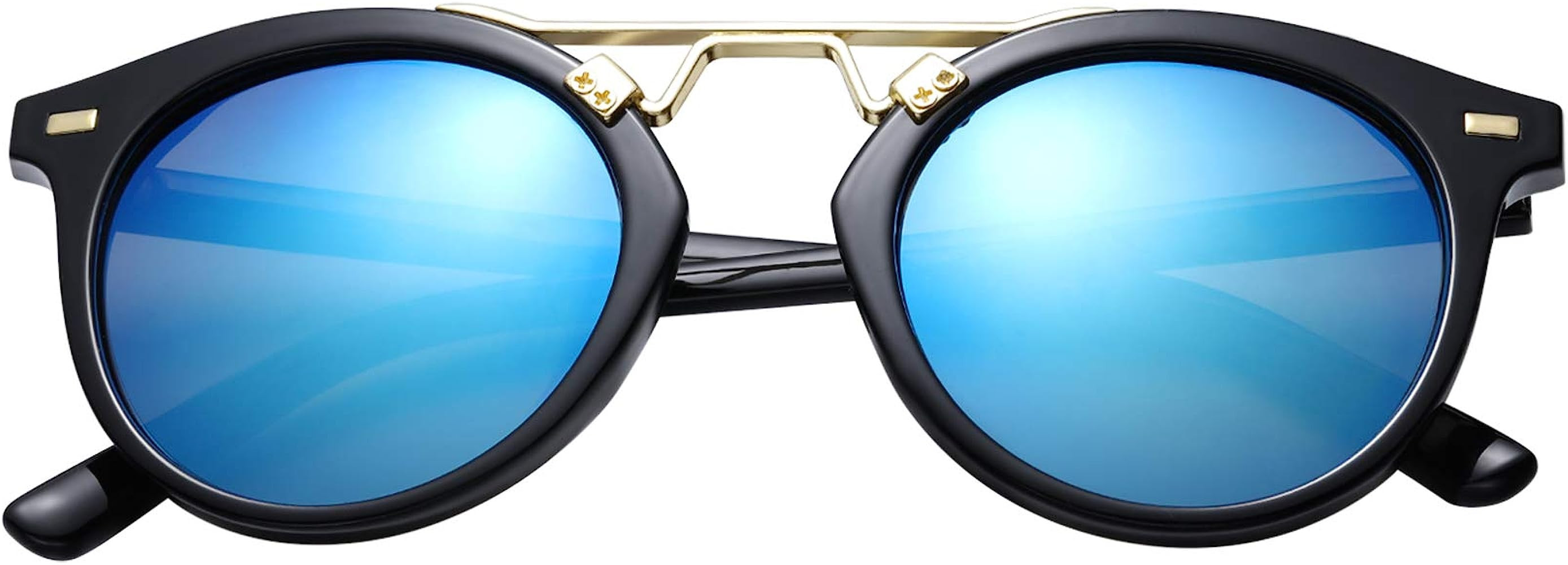 LEMON GRASS Womens Sunglasses Vintage Retro Round Mirrored Lens Horned Rim Sunglasses | Amazon (US)