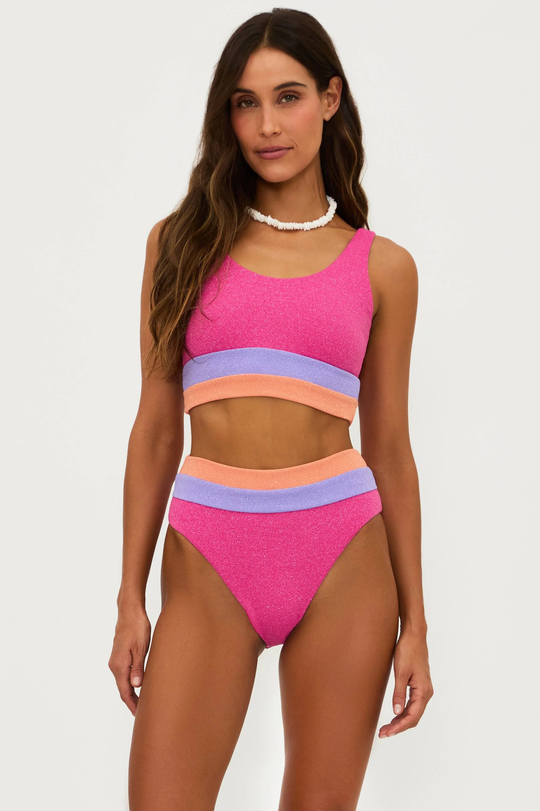 Mackenzie Top Coral Bay Colorblock Shine Scrunch | Underwire Bikini Top | Beach Riot | Beach Riot
