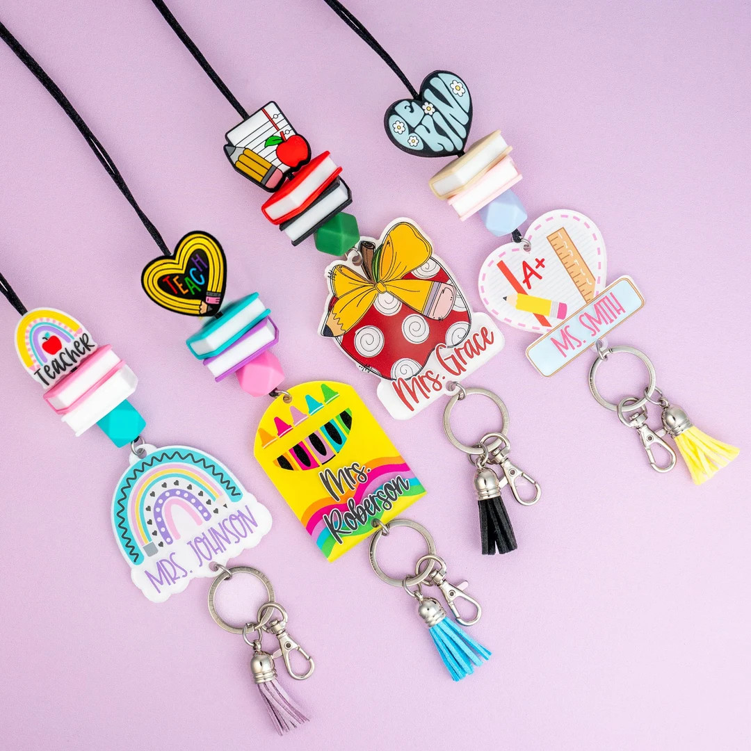 Rainbow Teacher Lanyard Personalized Lanyard for Keys or ID Badge Beaded Lanyard Teacher Lanyard ... | Etsy (US)