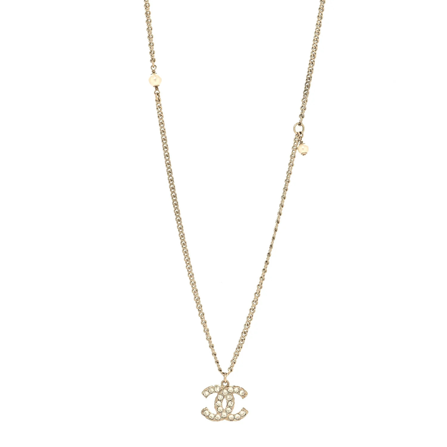 Pearl Crystal CC Pendant Necklace Gold | FASHIONPHILE (US)
