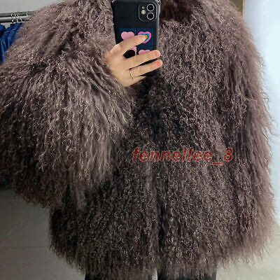 Women 100% Real Mongolian Lamb Fur Coat Curly Long Fur Short Jacket Warm Outwear  | eBay | eBay US