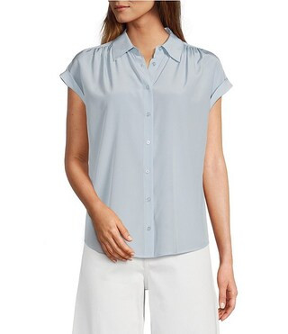 Samantha Collared Short Sleeve Button Front Blouse | Dillard's