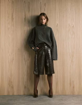 ASOS DESIGN leather look longline short in textured | ASOS (Global)