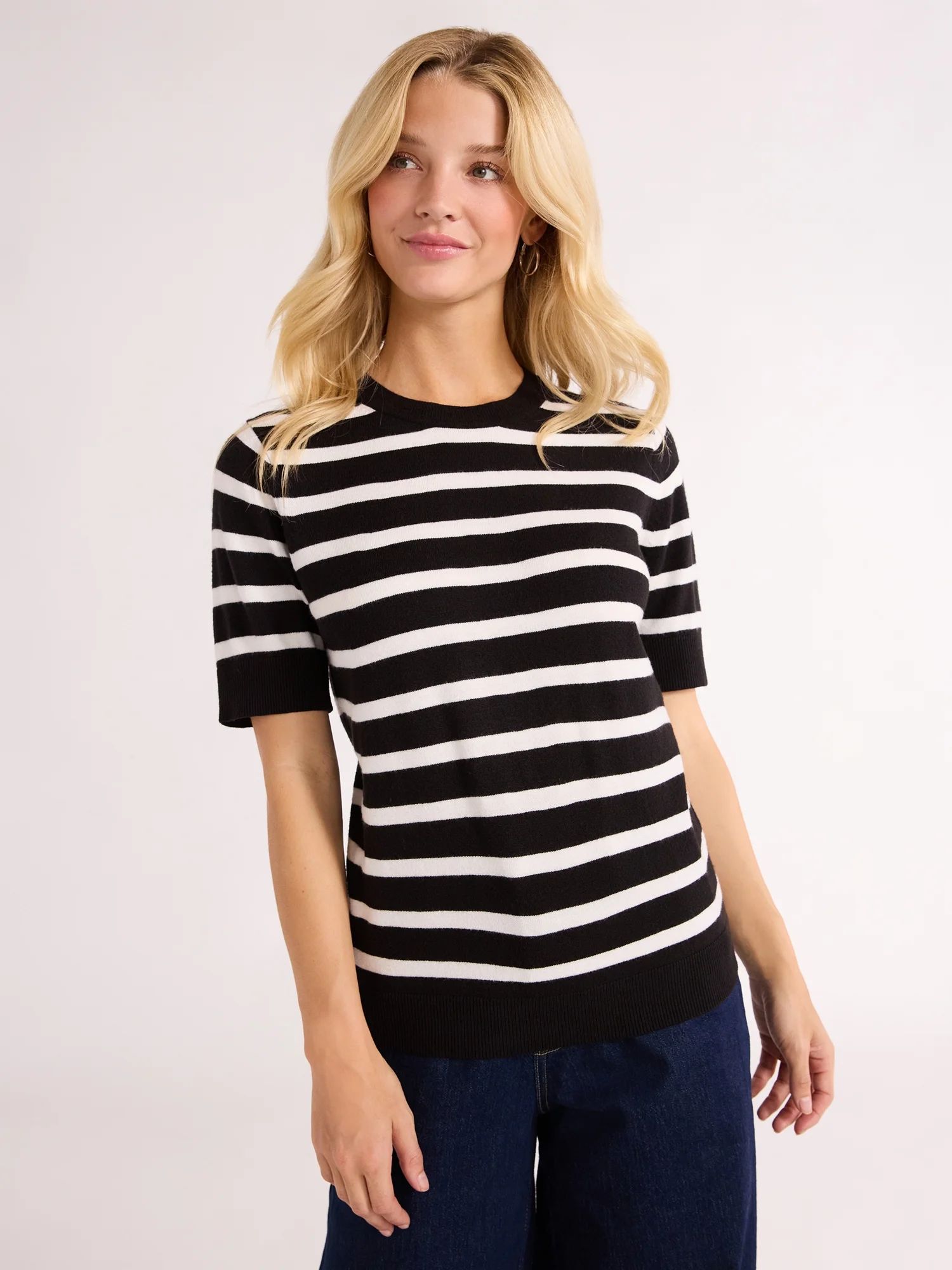 Free Assembly Women's Shrunken Sweater Tee, Sizes XS-XXL | Walmart (US)