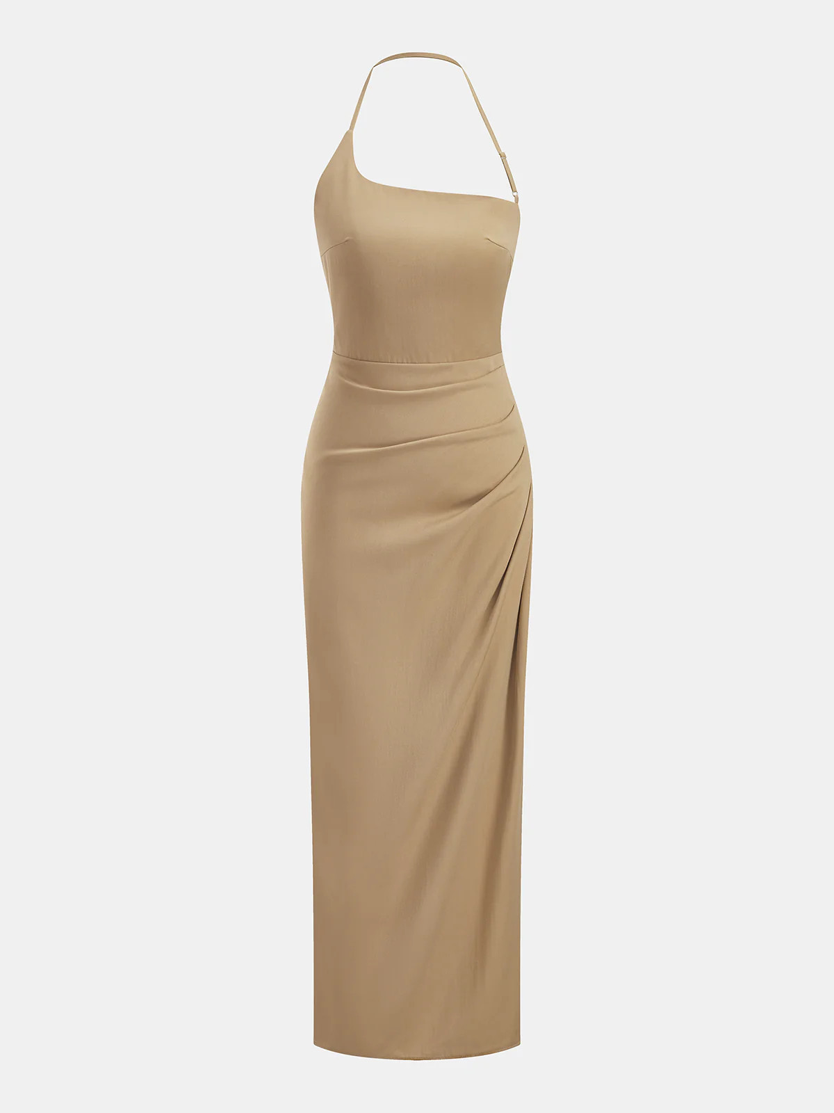 Halter Ruched Bodycon Maxi Dress | Commense