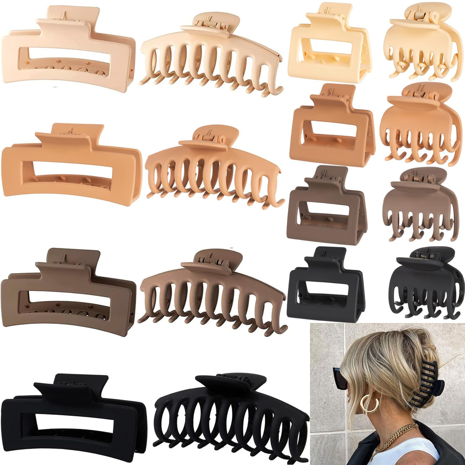 16 PCS 4.4" Large Hair Clips FDBJulyy Clip for Girls,4 Styles 4 Colors 16 Pack Strong Hold Matte ... | Amazon (US)