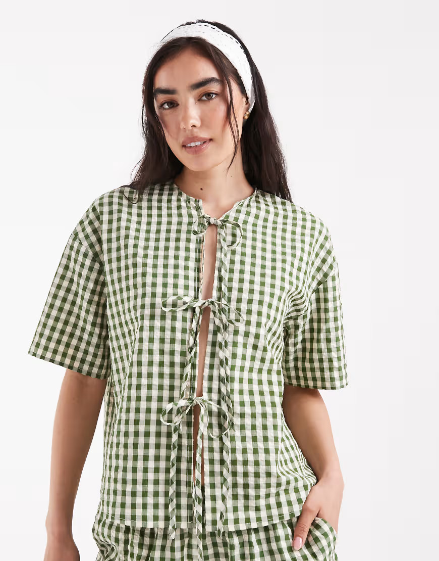 Daisy Street tie front top in green gingham - part of a set | ASOS (Global)