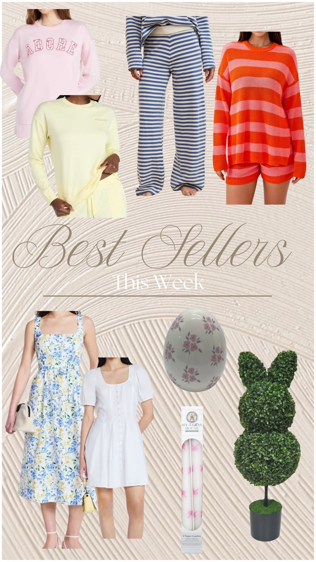 BEST SELLERS This Week!
I love the best sellers of this week just as much as you do, lots of affordable finds from Walmart! Walmart is that girl right now you guys are loving the Easter decor, spring dresses, new lounge pieces and matching sets just like me!! Aerie is another place that is killing right now and I love these stripe lounge pants, and they are on sale!🙌
#walmart #bestsellers #homedecor  #easterdecor #springdress #casualoutfit #matchingset #loungewear #walmarthome #walmartfashion #walmartfinds #aerie #casualoutfit 

#LTKootd #LTKHome #LTKOver40