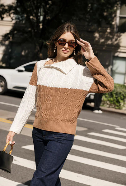 Rowen Wool Sweater - Ivory & Caramel | Petite Studio NYC