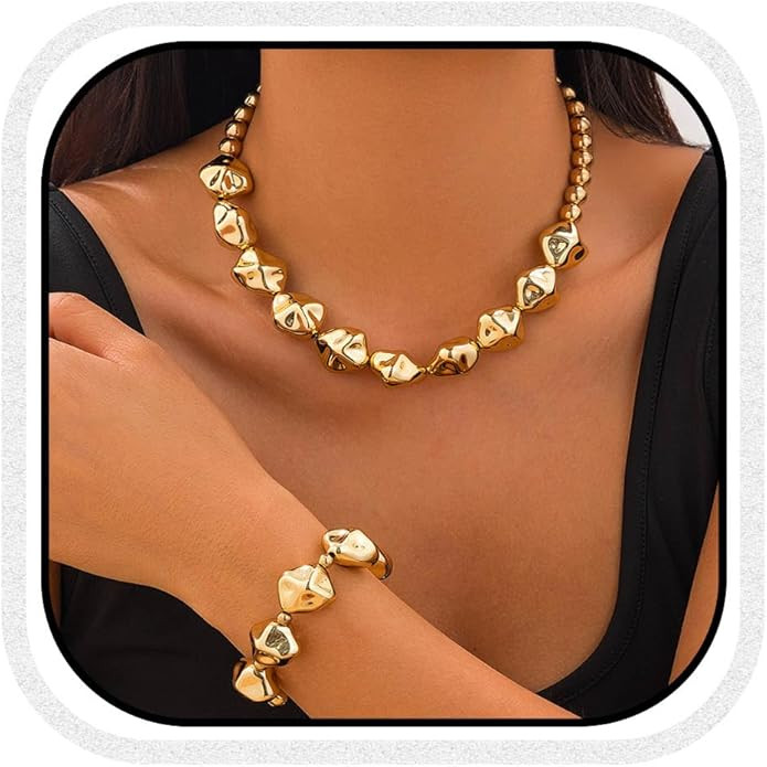 CLOACE Chunky Pearl Choker Necklace Set Gold Beaded Punk Necklaces Jewelry Accessories for Women | Amazon (US)