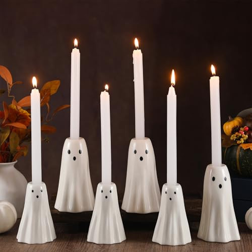 Mumufy 6 Pcs Halloween Ghost Candlestick Holder Ceramic Ghost Shape Candle Stick Holder Halloween... | Amazon (US)