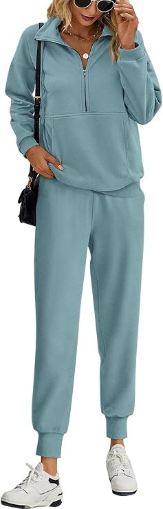 PRETTYGARDEN Long Sleeve Half Zip Sweatsuits Women 2 Piece Sets Outfits | Amazon (US)
