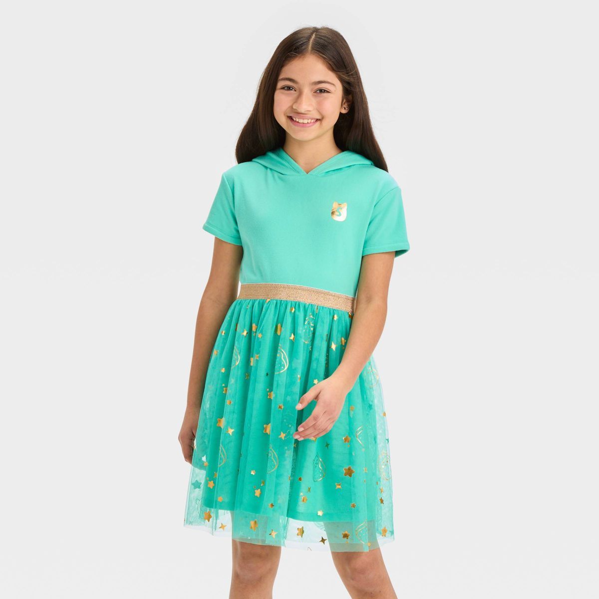 Girls' Squishmallows Owl Character Dress - Teal Green | Target