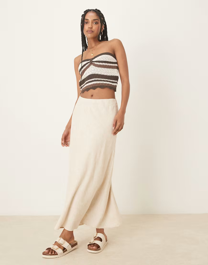 Abercrombie & Fitch – Leinen-Maxirock in Hellbeige mit mittelhohem Bund-Weiß | ASOS (Global)