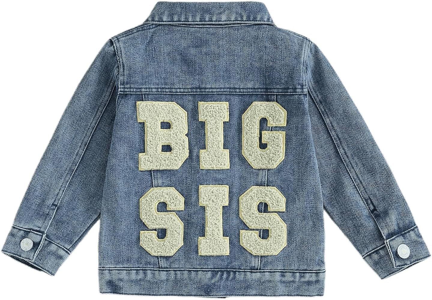 VISGOGO Toddler Baby Girl Jacket Big Lil Sister/Brother Letter Embroidery Jean Long Sleeve Cardig... | Amazon (US)