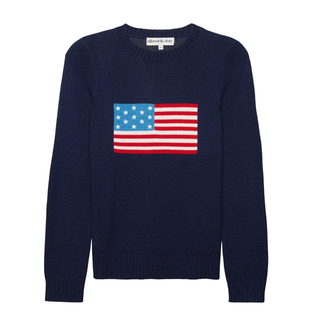 American Flag Crewneck Sweater in Navy | Over The Moon