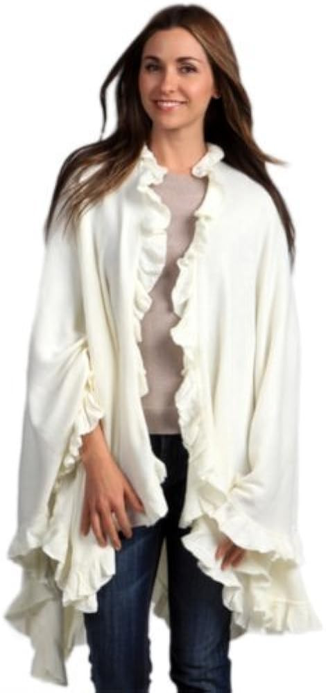 Fennco Styles Women Ruffle Trim Knit Open Front Poncho Cape Shawl Fall Wrap Jacket | Amazon (US)