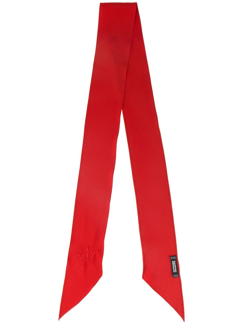 Rockins Red logo embroidered skinny silk scarf | FarFetch US