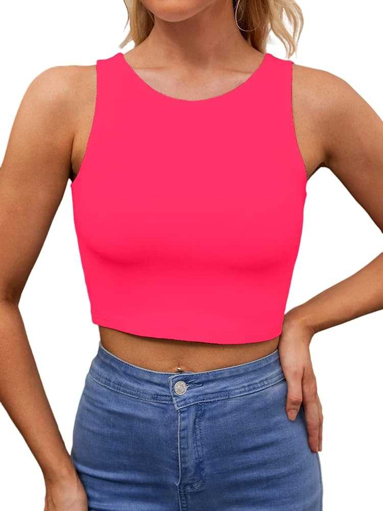 Abardsion Women’s Sexy Sleeveless Racerback Crop Top Classic Basic Double Layer Cute Cropped Ta... | Amazon (US)