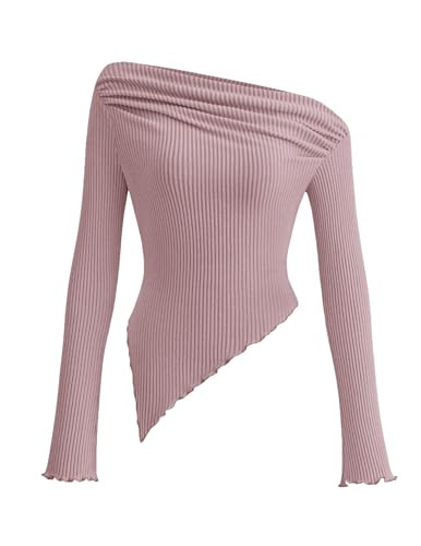 PRETTYGARDEN Women's Spring Long Sleeve Y2K Crop Top Trendy Off Shoulder Asymmetrical Fitted Knit... | Amazon (US)