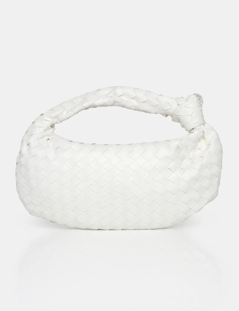 The Blame White Woven PU Knot Detail Mini Grab Bag | Public Desire