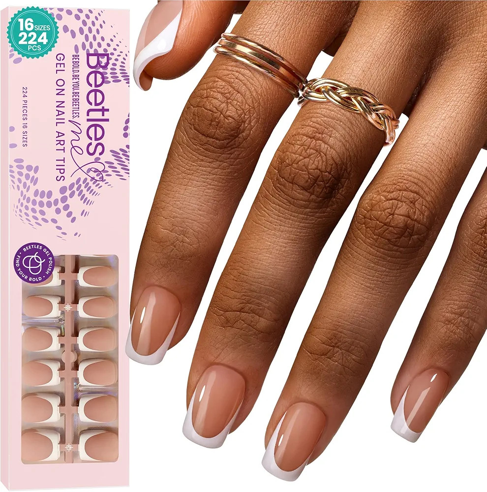 Beetles French Tips Press On Nails: 224 Pcs Brown French Tip Nails Short Squaval Fake Nail Tips,S... | Amazon (US)