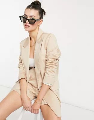 Aligne organic cotton tailored suit blazer in stone | ASOS (Global)