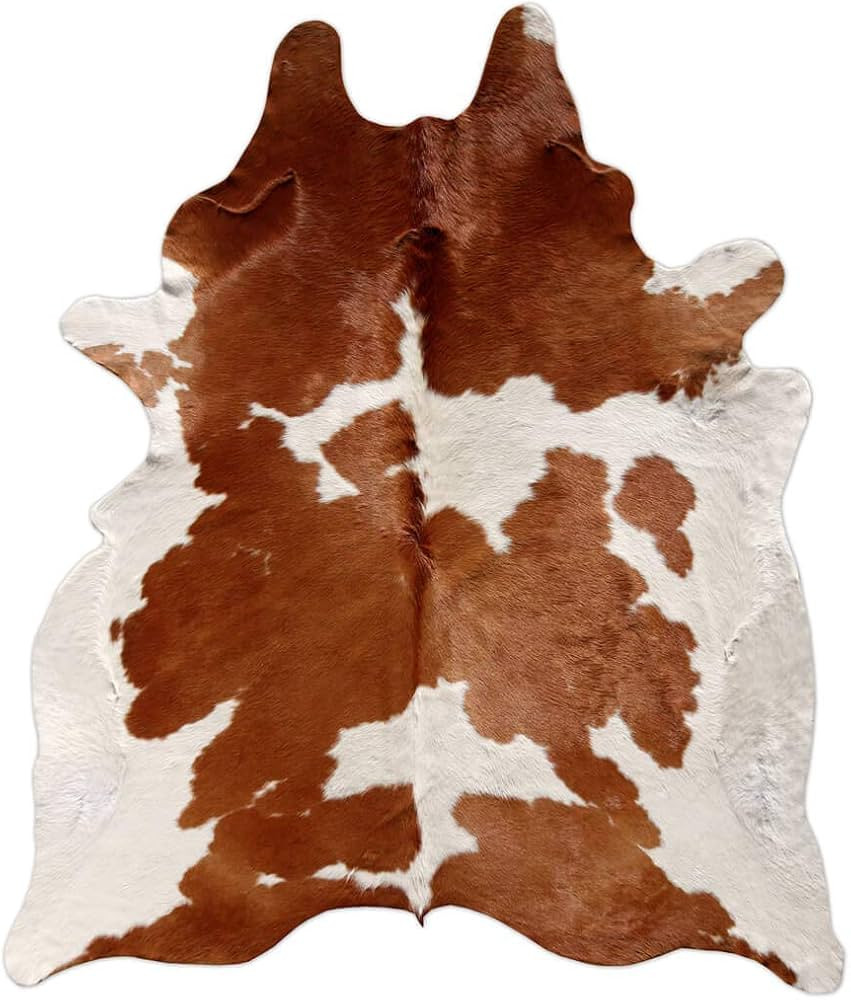 Brown and White Cowhide Rug Natural Cow Skin Cow Hide Leather Area Rug Hair On, 5 ft X 6 ft Premi... | Amazon (US)