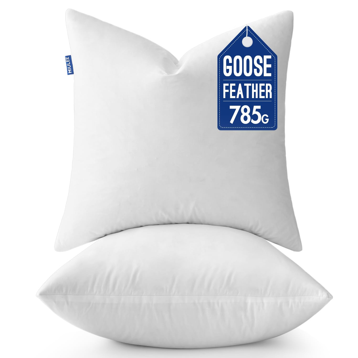 MIULEE 18 x 18 Goose Feather Down Pillows with 100% Cotton Cover, Set of 2 Soft Fluffy Decorative... | Amazon (US)